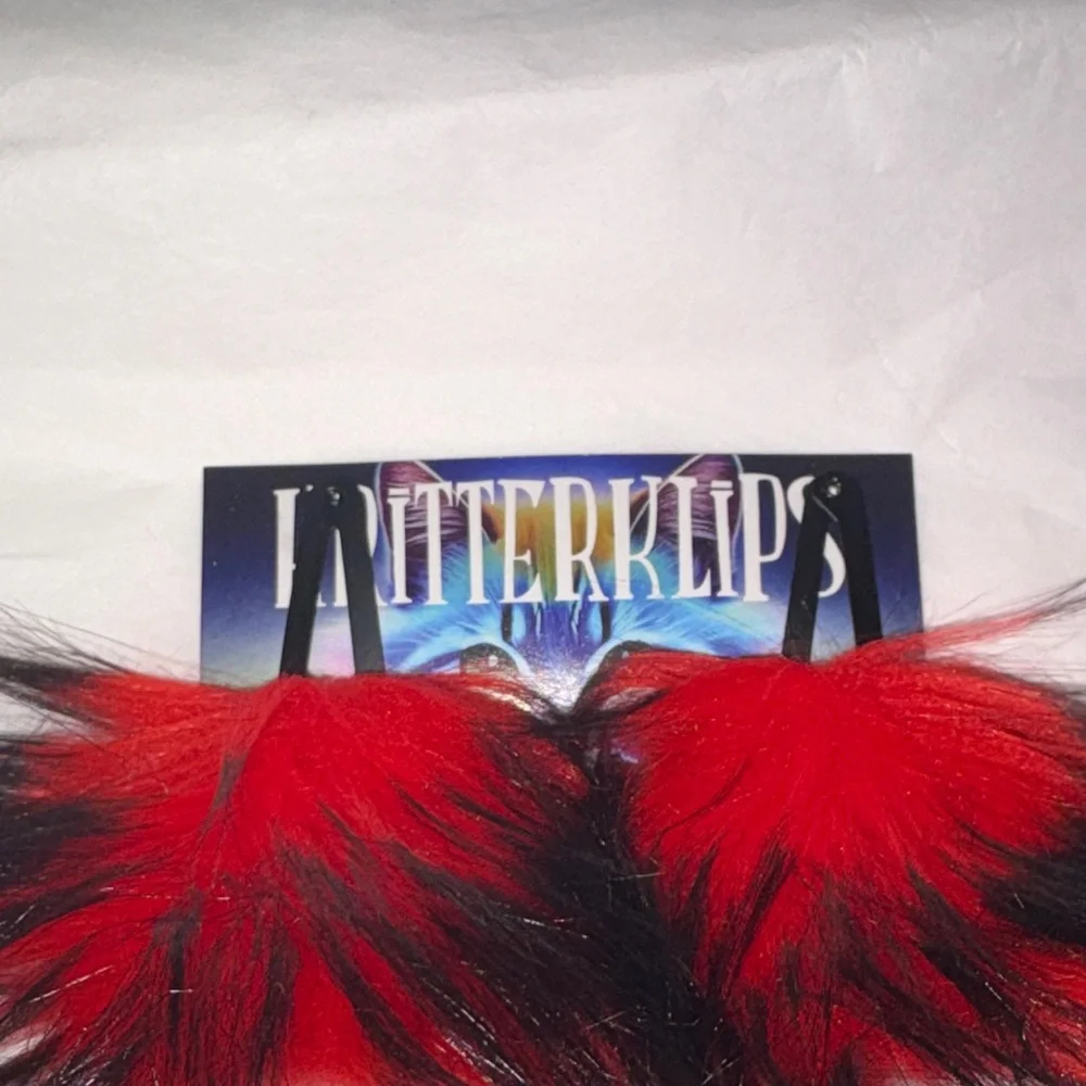 Kritter Klips Red and Black Furry Cat Ears - Picture 3 of 5